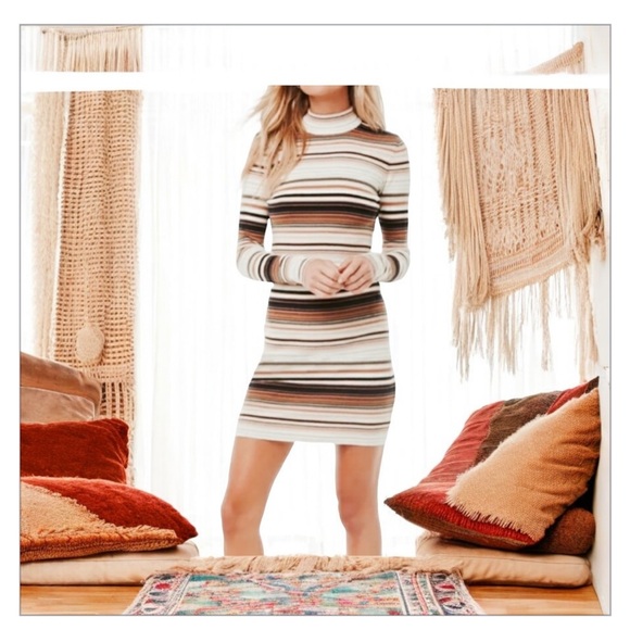 Forever 21 Dresses & Skirts - F21 Mock neck striped knit sweater dress​​​​-SzM- beautiful neutral colors 🤎